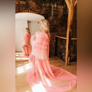 Hot pink sheer maxi/maternity dress